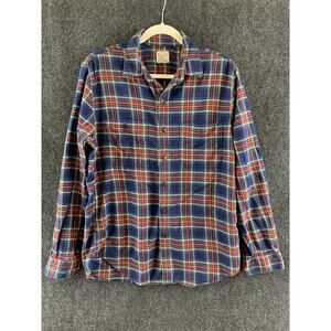 J Crew Men’s Button Down Shirt Flannel Plaid Navy Blue Red Size Medium